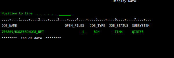 SQL results showing jobs with open files