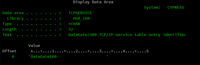 Using the TCPSERVICE data area to see the DataGate service entry name