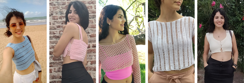 collage mix of crochet 5 tops