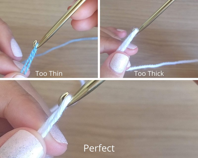 measure the thickness of the thread with the crochet hook