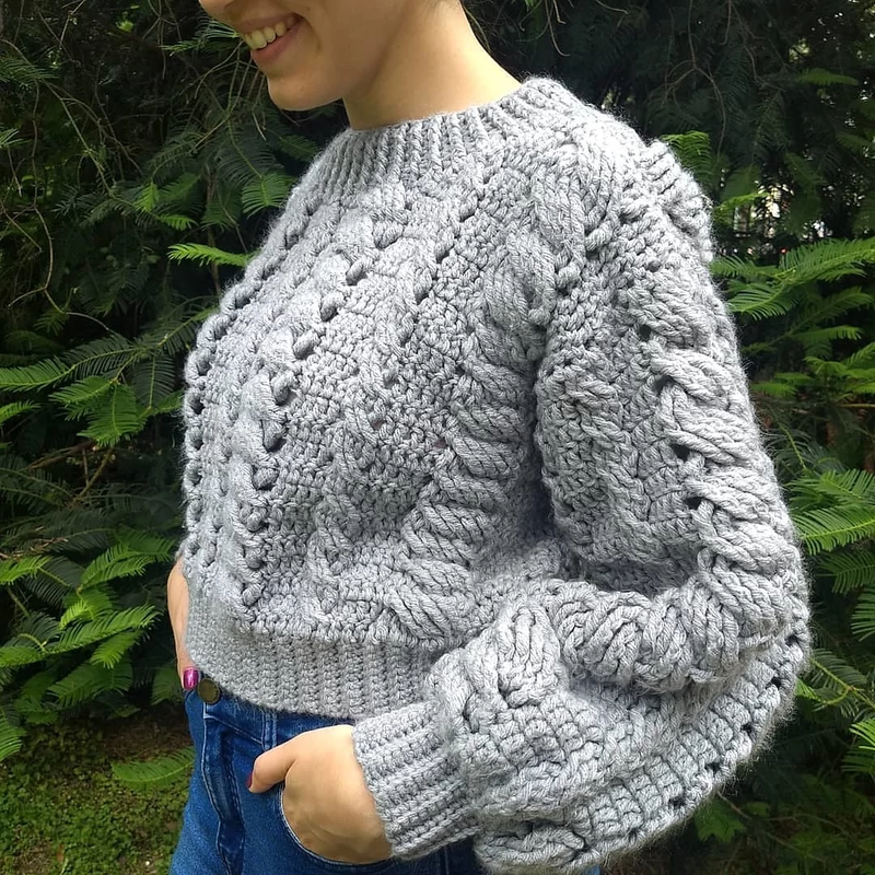 statement sleeves crochet sweater