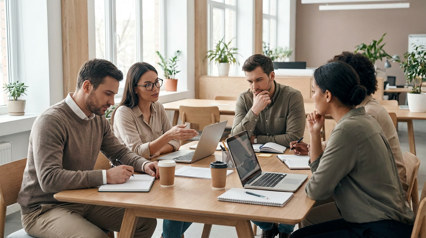 Professionals collaborating around table