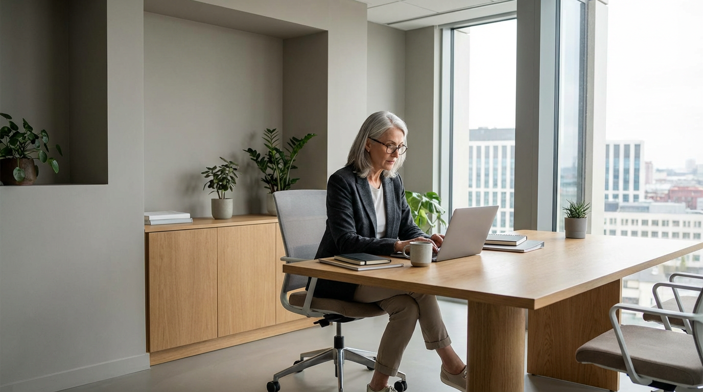 Senior professional in focused workspace