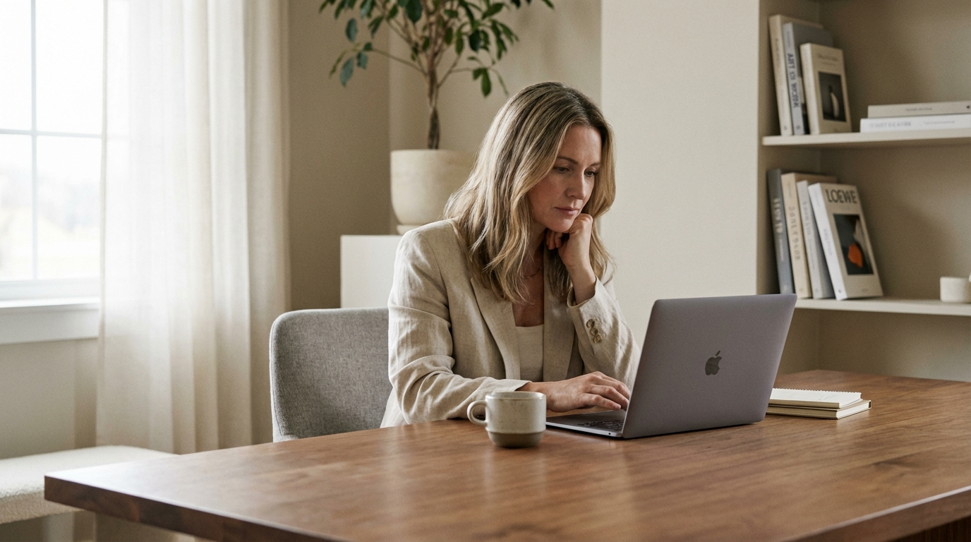 Professional reviewing information in quiet workspace