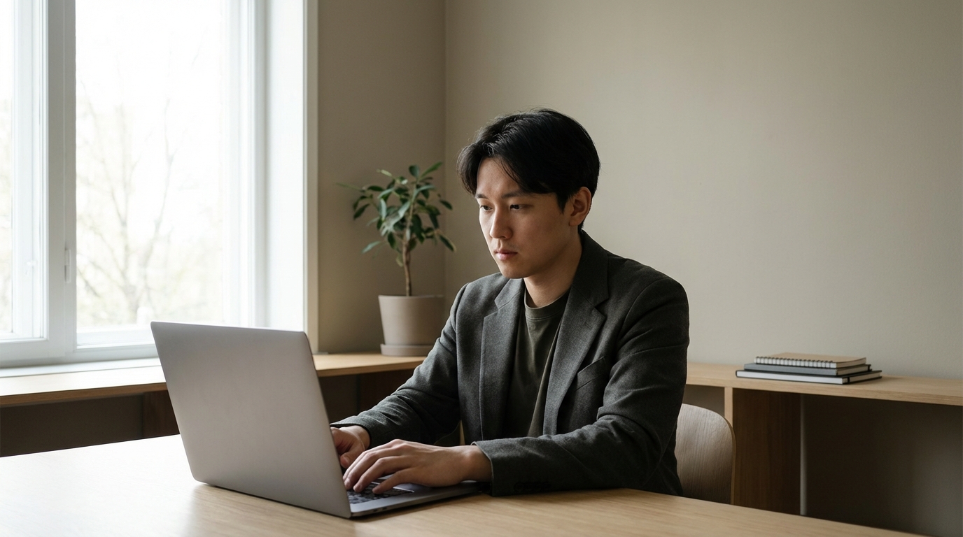 Professional reviewing work in minimalist office