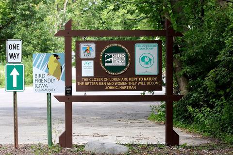 Entrance sign to the nature center parking lot