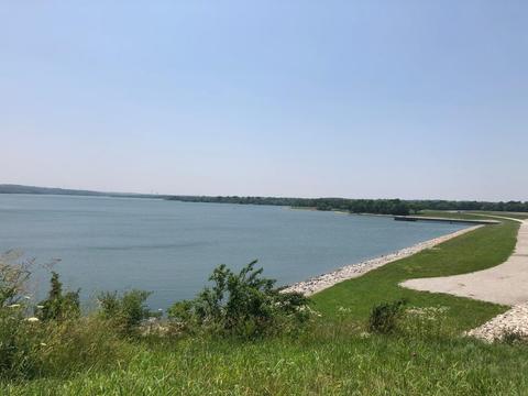 View southwest of Longview Lake and dam