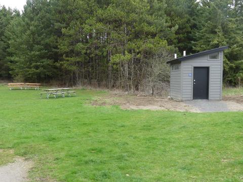 Long Sault CA - Vault Toilet and Picnic Tables.