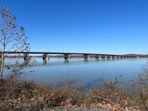 A view of the I-430 bridge across the Arkansas River as seen from the Arkansas River Trail.