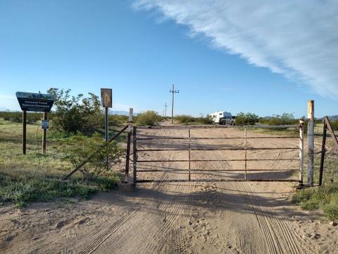 Gate at the access point at intersection of Mile Wide Rd and Reservation Rd 