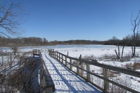 The lookout over Saunders Pond behind the Info Center is a popular viewing location in every season.