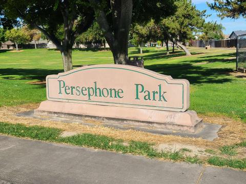 Park sign at the northeast corner of the park on Lunar Drive.