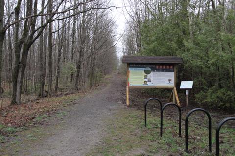 John Earle Chase Memorial Park (Central), entrance to trail system, Peterborough Co., ON, 18 April 2024