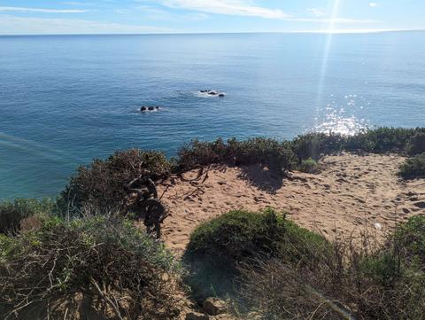 Cliff and offshore rocks from tip of Pt. Dume
