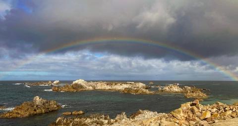 Pt. Pinos with rainbow, looking north (18 Nov 2023)