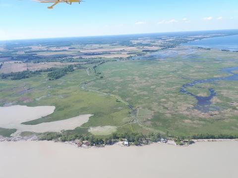 The west end of Hastings Drive, viewed from the air looking north in June 2019. Big Creek NWA covers most of the image.
