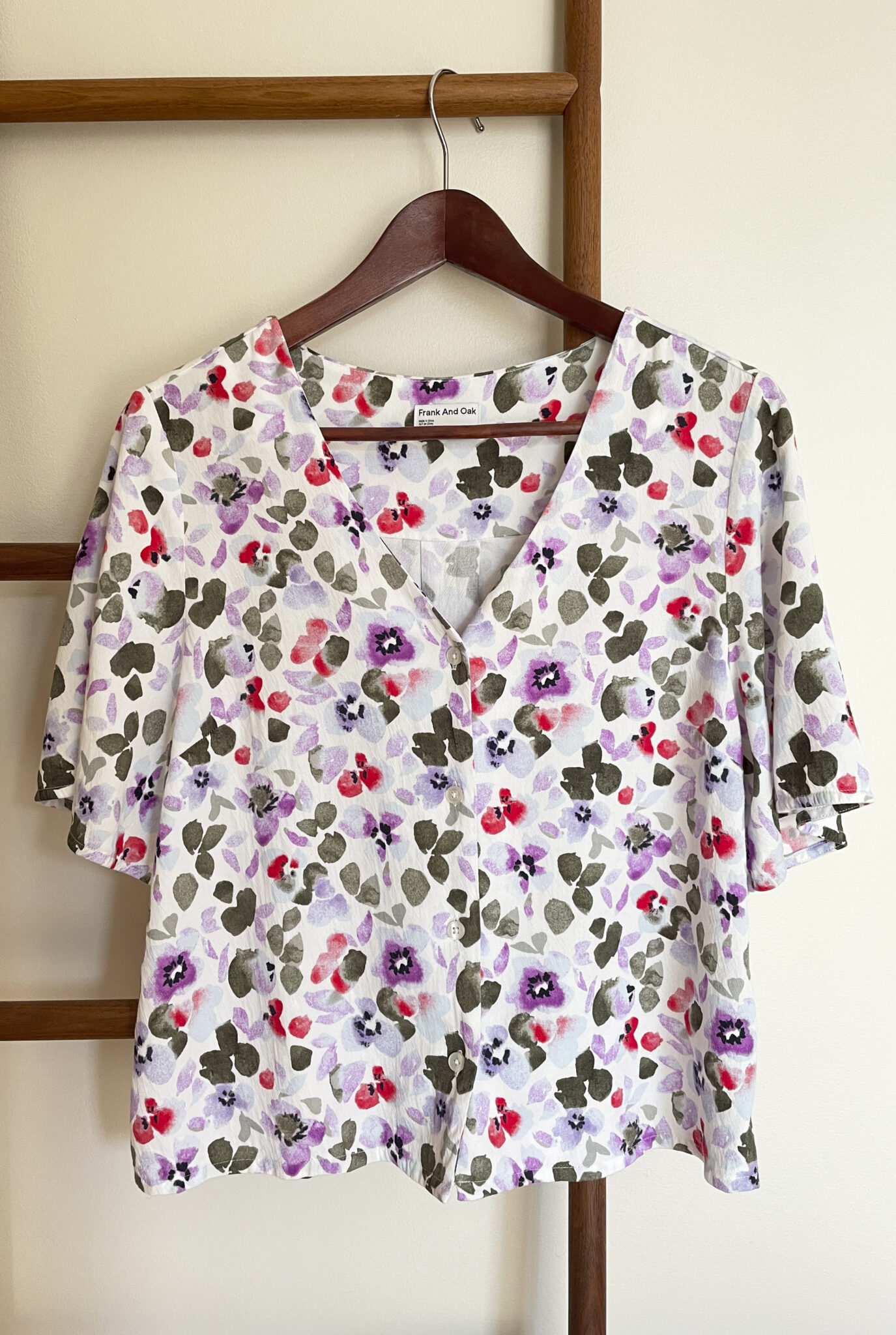 Featured image for Frank and Oak short-sleeved floral print blouse, size M.