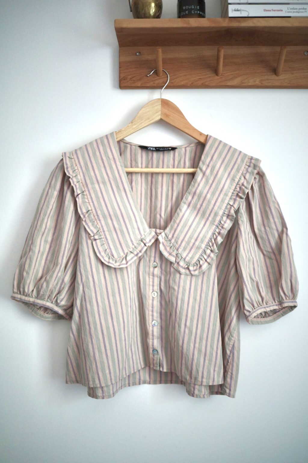Image for Blouse 100% coton à boutons et col Peter Pan rayée ZARA (L)