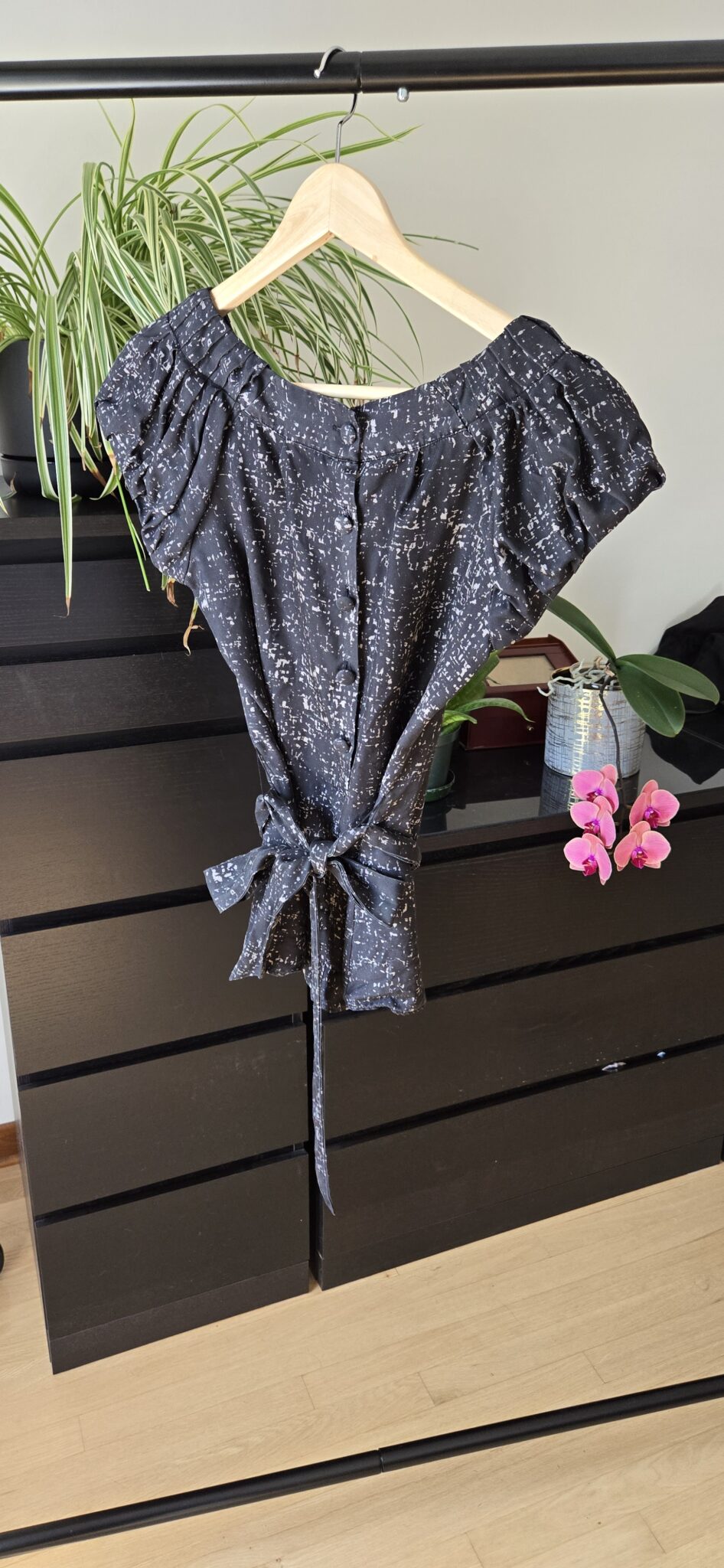 Image for Blouse Noir avec motif marbré - 100% Soie