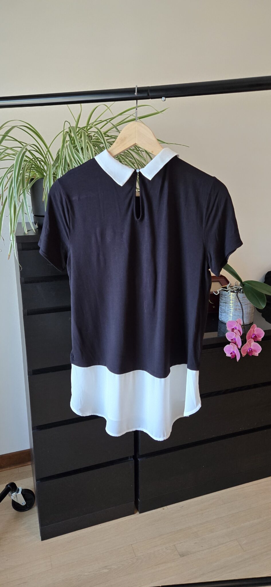 Image for T-Shirt bleu marine avec col et bas de chemise