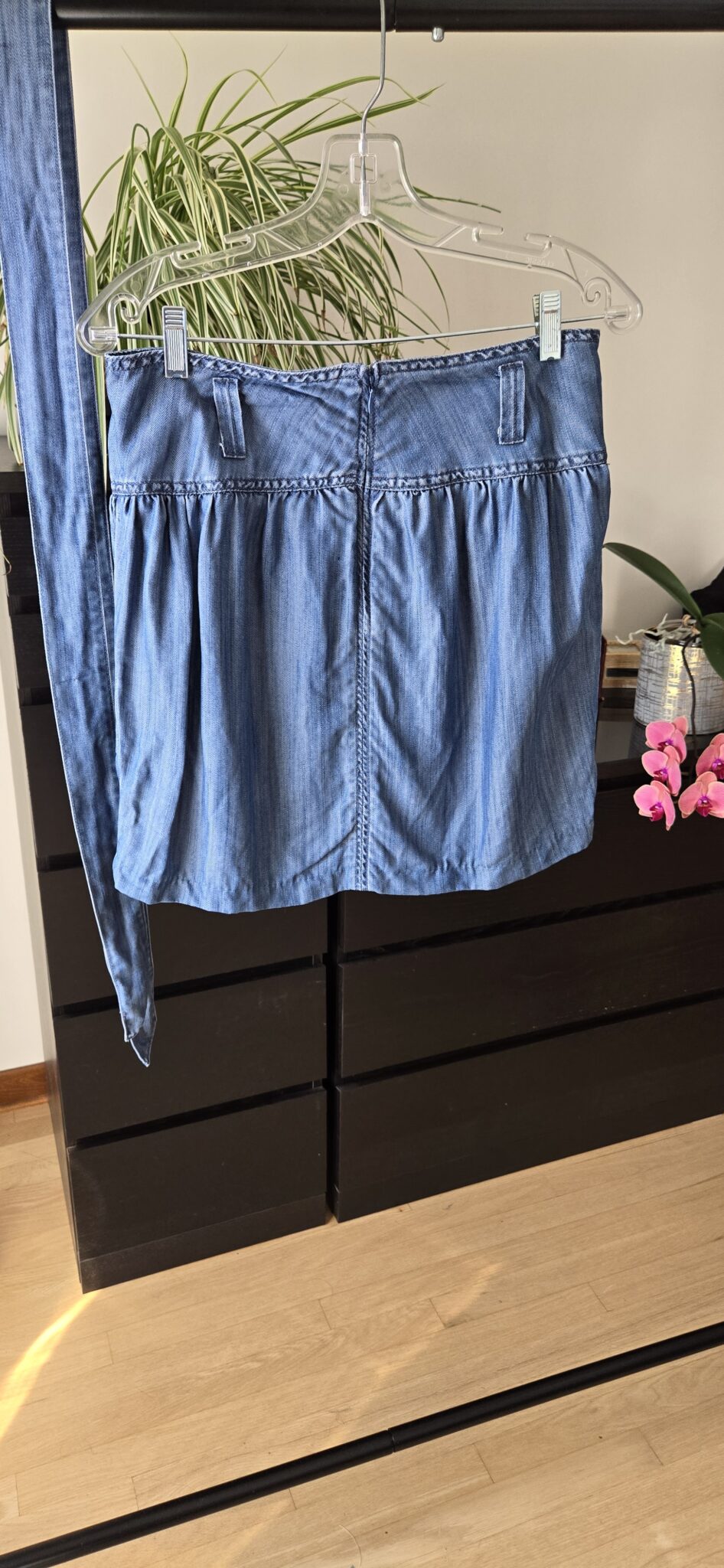 Image for Short denim skirt with wide ribbon waistband