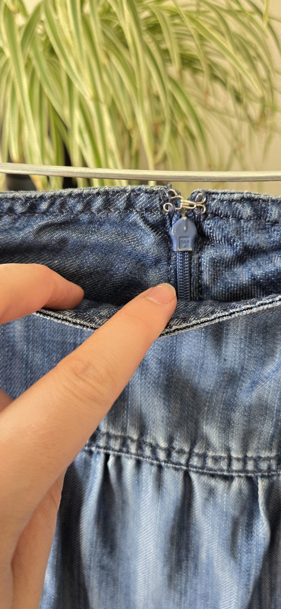 Image for Short denim skirt with wide ribbon waistband