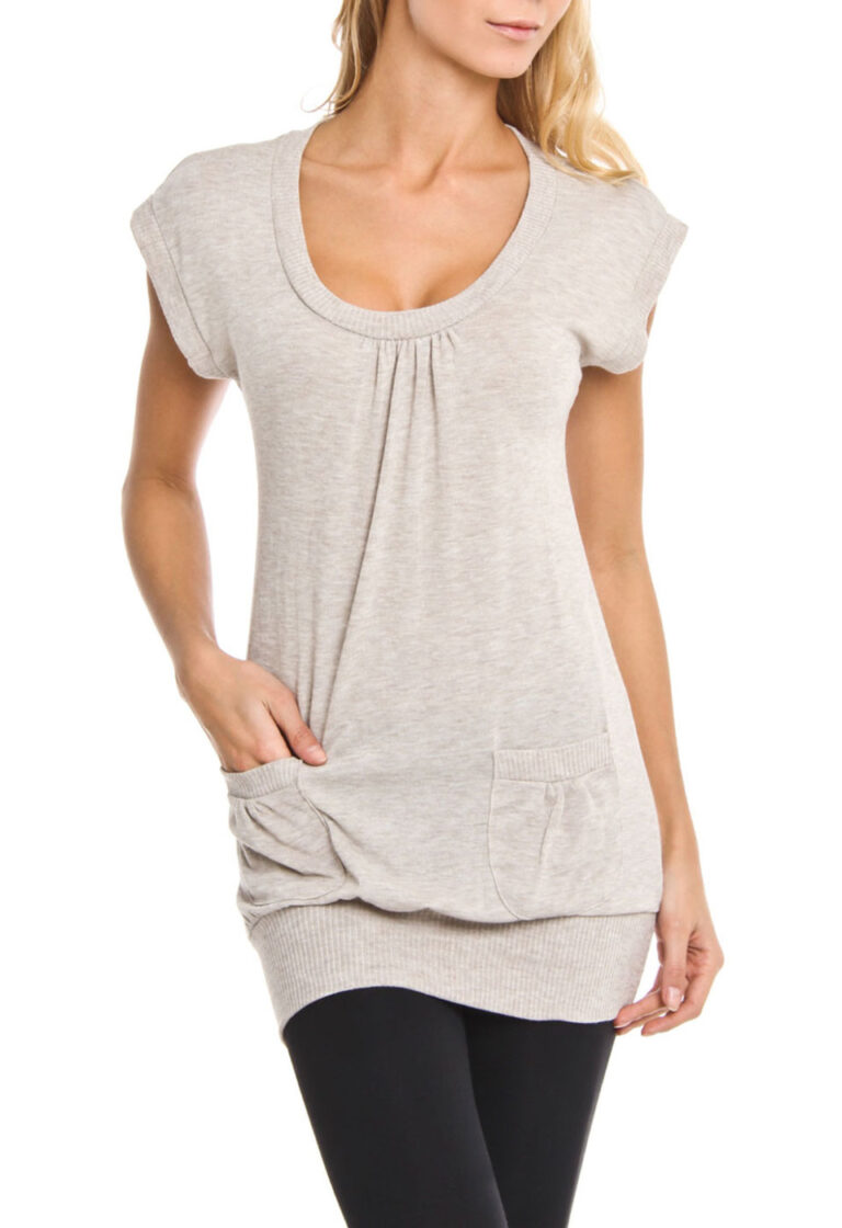 Image for Chandail/Tunique couleur taupe, 2 poches à l'avant
