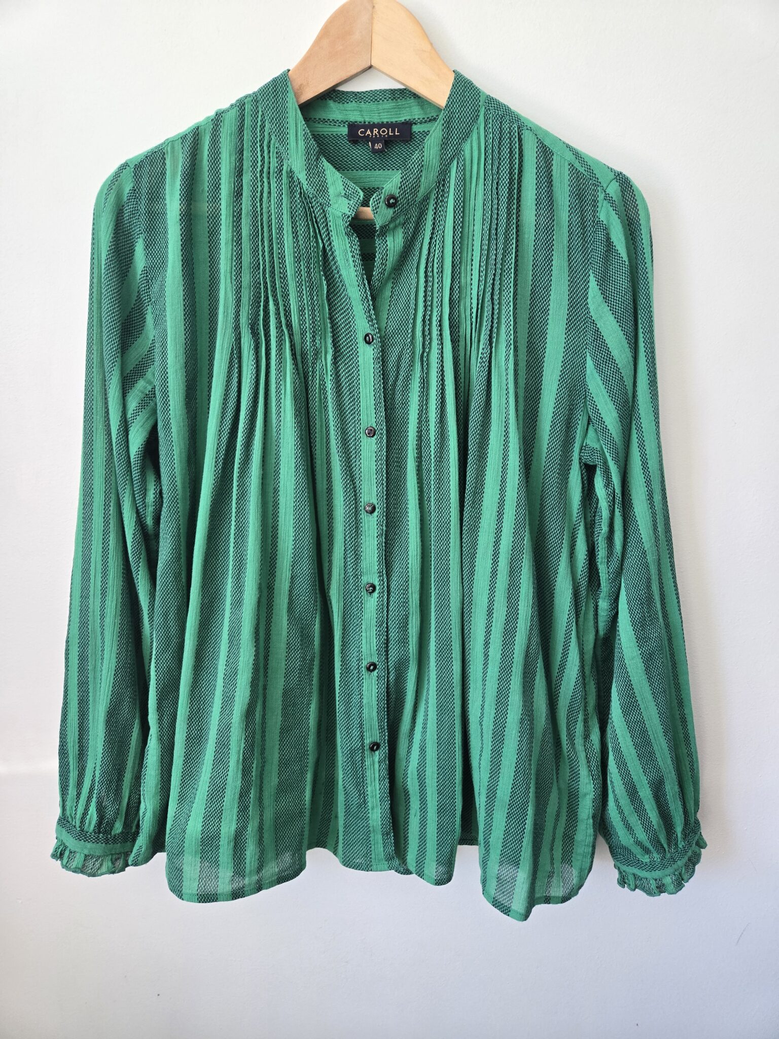Featured image for CAROLL PARIS green and black striped cotton blouse