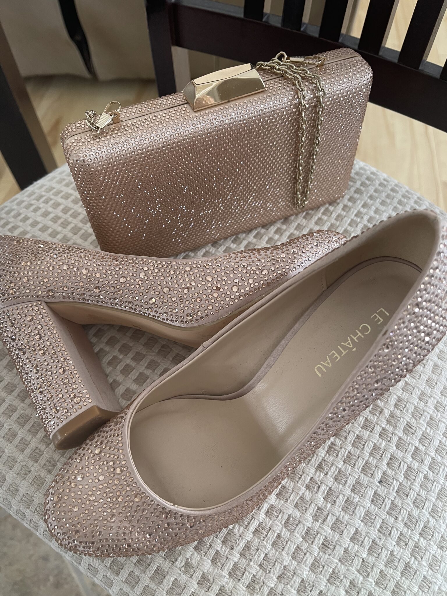 Featured image for Shiny shoes and coral pink evening bag