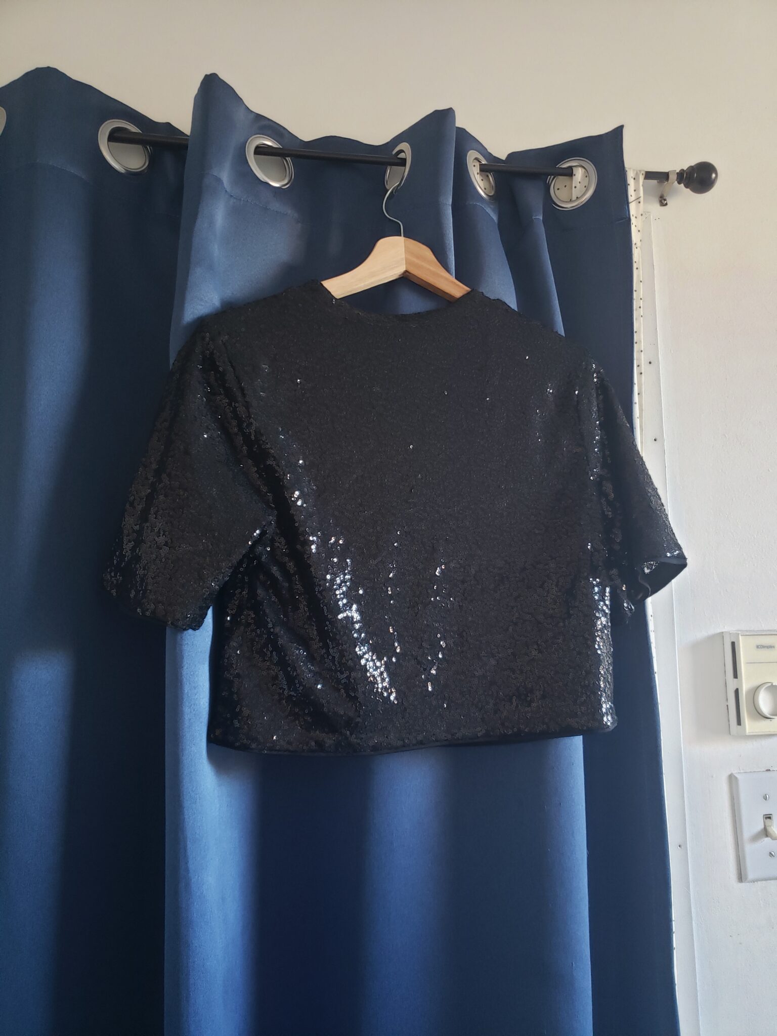 Image for black sequined short sleeve blouse
