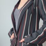 Thumbnail for Women's long striped blazer - with pockets / avec poches