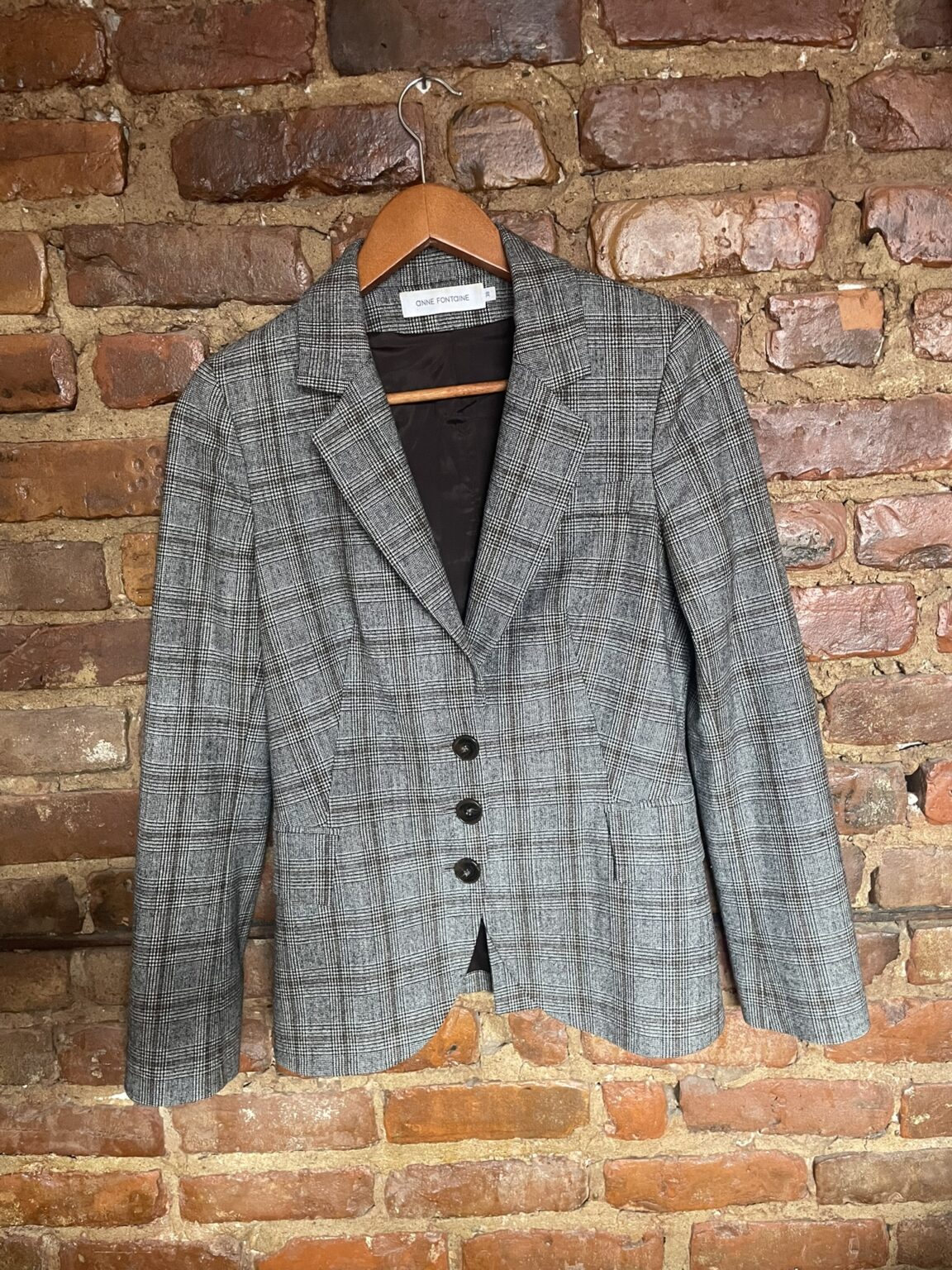 Featured image for Veston tartan gris cintré haute couture Anne Fontaine