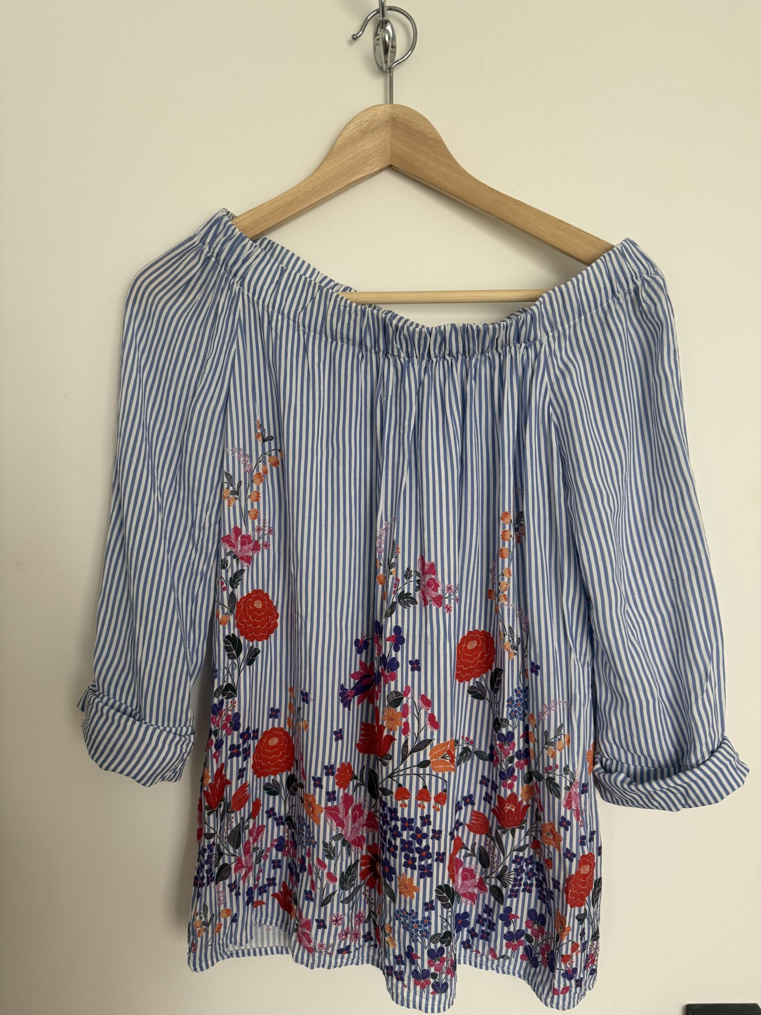 Featured image for Haut bustier rayé bleu et blanc motifs fleurs