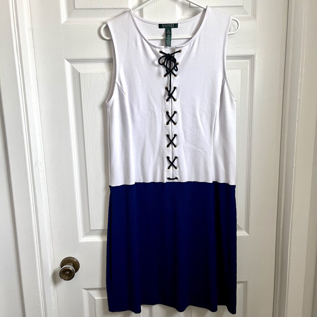 Featured image for Lauren Ralph Lauren Dress nautical Women Large Blue White Tie Front Sleeveless