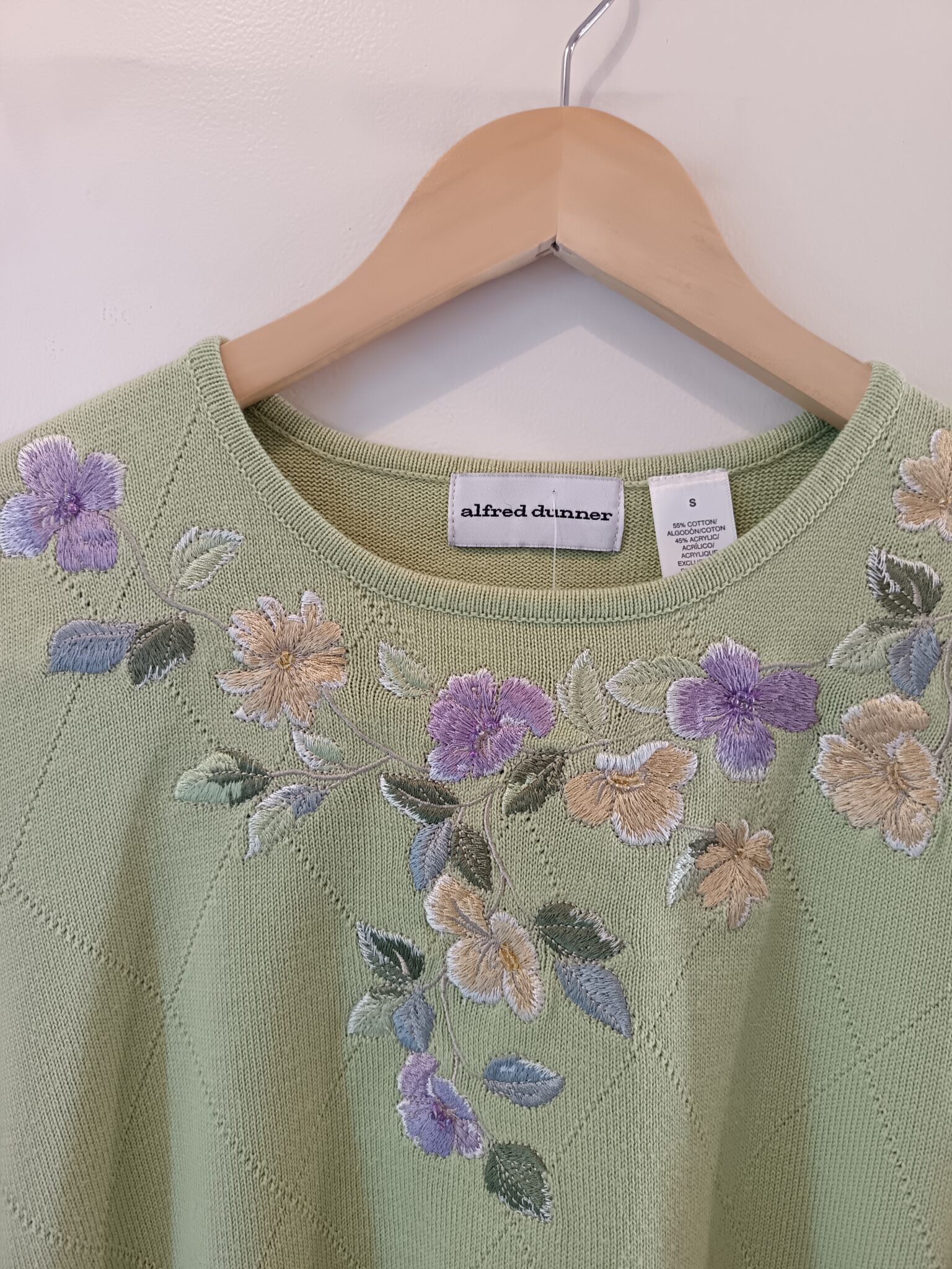 Image for Pull vert brodé manches courtes style vintage