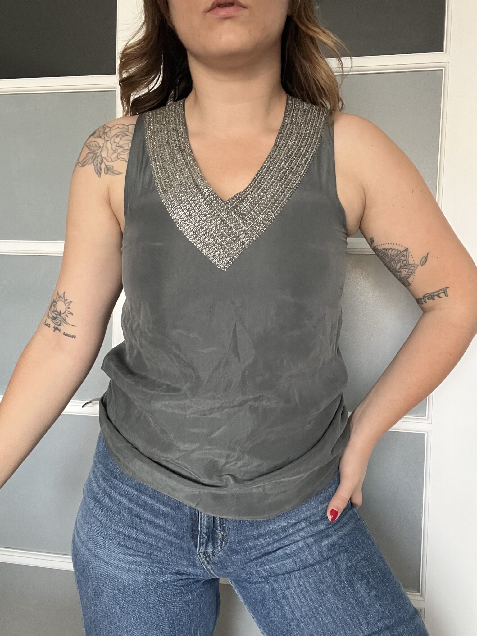 Image for 100% silk Theory grey top size P