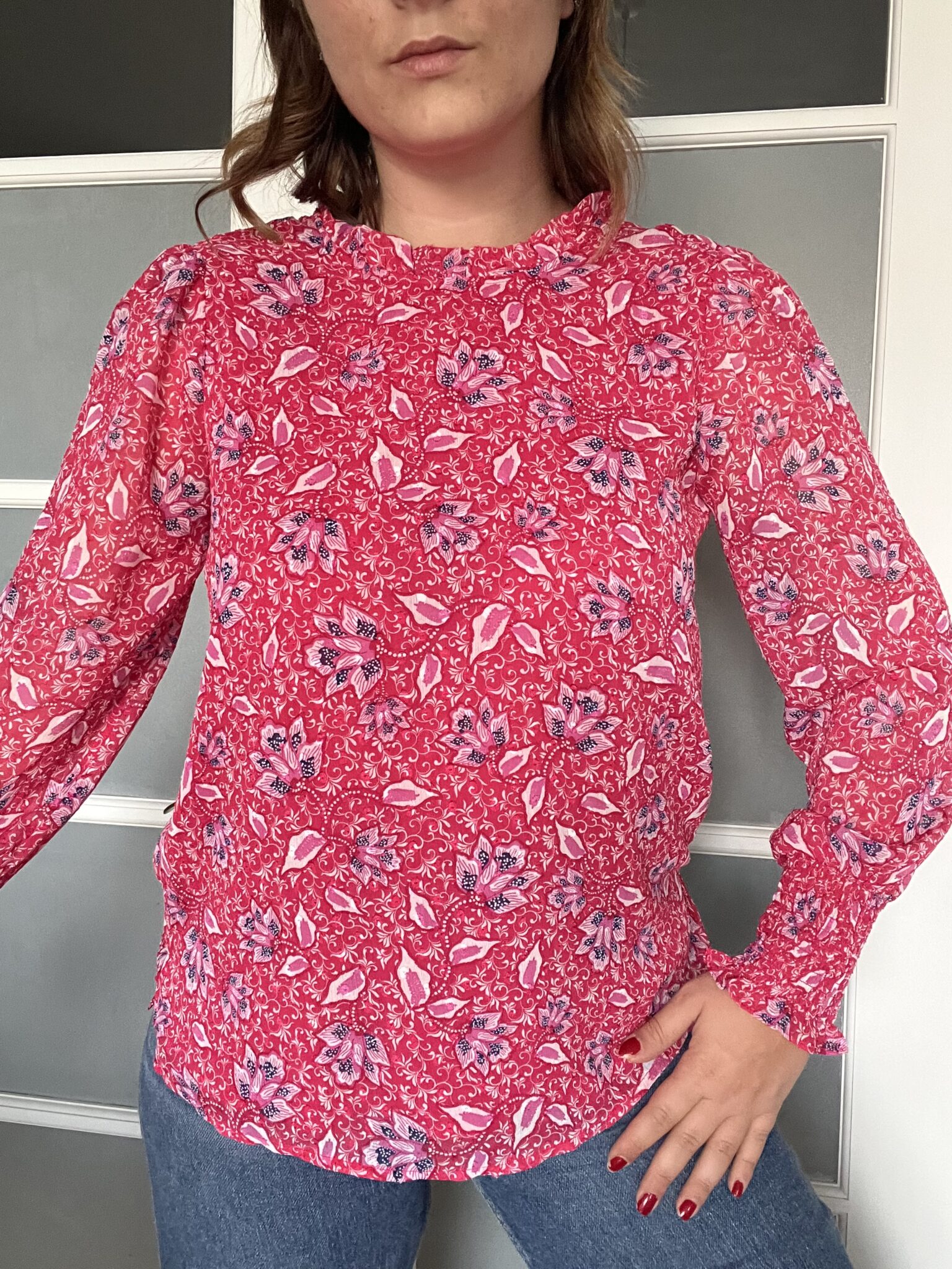 Image for Joie pink floral blouse size M