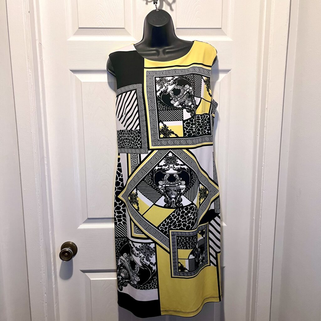 Featured image for Frank Lyman Dress shift sleeveless Black Yellow Women 12 Large print geometric