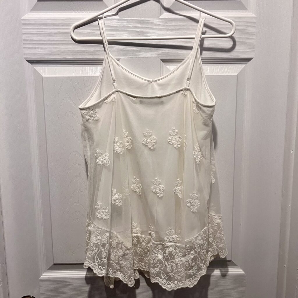 Image for Suzy Shier Top cami floral White Lace Mesh Women Large Sleveless boho feminine