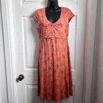 Featured thumbnail for Toad & Co Dress Rust Orange Floral Women Medium Midi summer feminine v neck