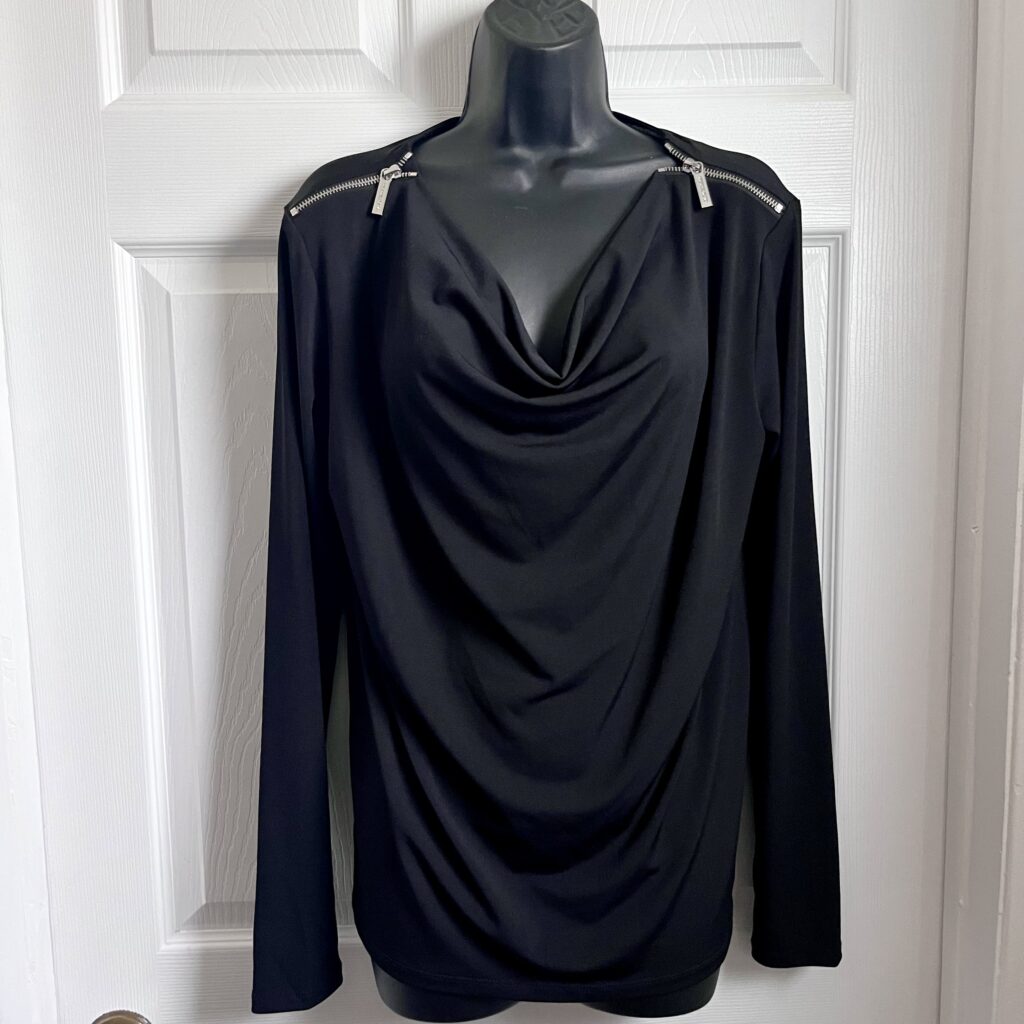Featured image for NWOT Michael Kors Top black drape cowl neck Women Medium long sleeve shirt zip