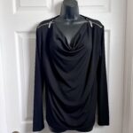 Featured thumbnail for NWOT Michael Kors Top black drape cowl neck Women Medium long sleeve shirt zip