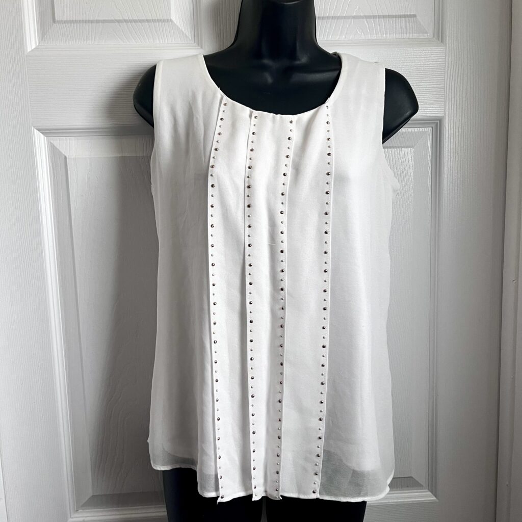 Featured image for Calvin Klein Top cami tank White Women Medium sleeveless metallic shirt summer