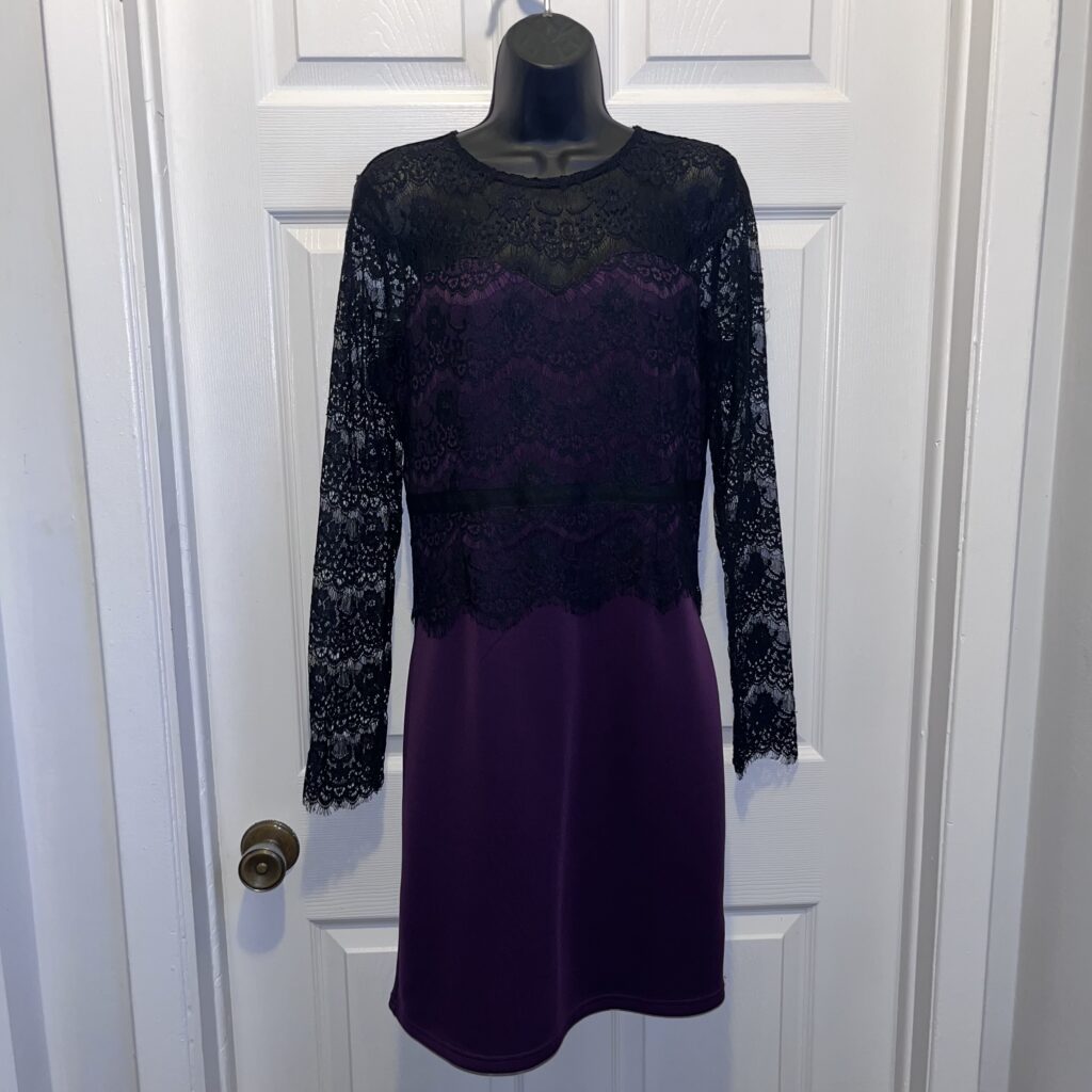 Featured image for Suzy Shier Dress Lace mesh Purple Black Women Medium midi long sleeve