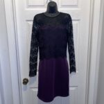 Featured thumbnail for Suzy Shier Dress Lace mesh Purple Black Women Medium midi long sleeve