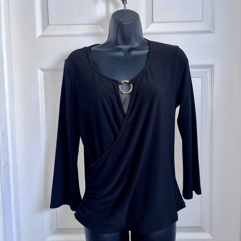 Featured image for Joseph Ribkoff Blouse Top black long sleeve Women Medium v neck shirt cocktail