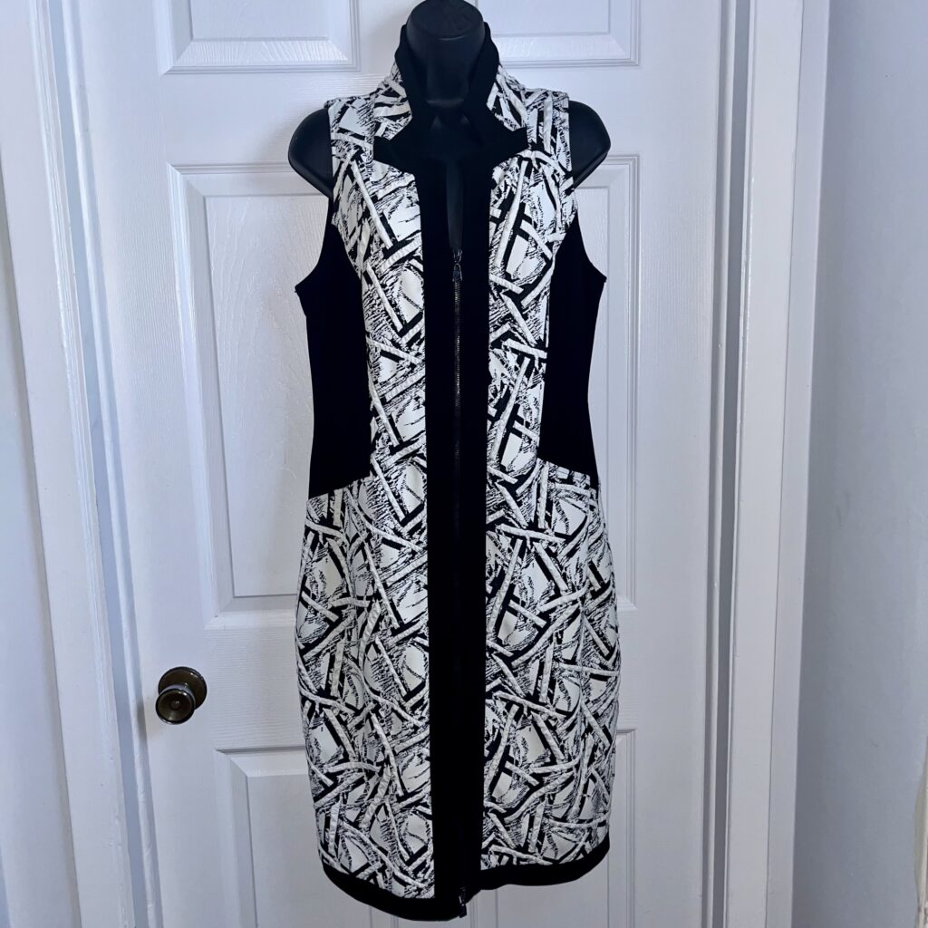 Featured image for Joseph Ribkoff Dress cocktail white black zipper v-neck geometric Women 14 Large
