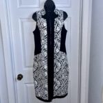 Featured thumbnail for Joseph Ribkoff Dress cocktail white black zipper v-neck geometric Women 14 Large