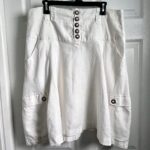 Featured thumbnail for Oxmo 100% Linen Skirt White Women Large summer feminine buttons midi