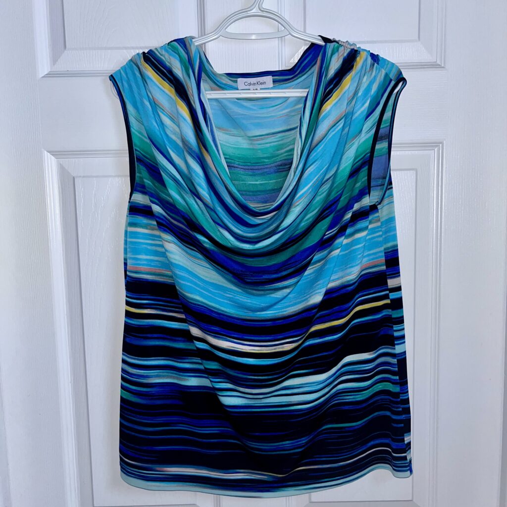 Featured image for Calvin Klein Top cami tank Cowl neck Women Large sleeveless blue pattern summer